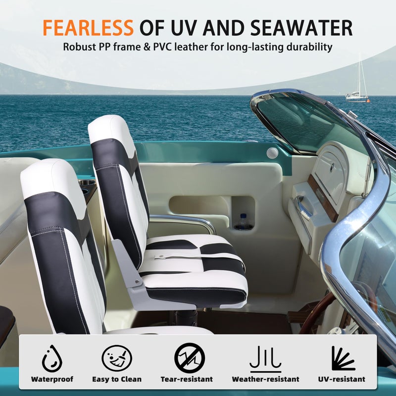 Vancus High Back Boat Seats 2 Pack Clearance - Folding Premium Bass/Jon/Pontoon Boat Chairs, Swivel Fishing Boat Seat - Image 2