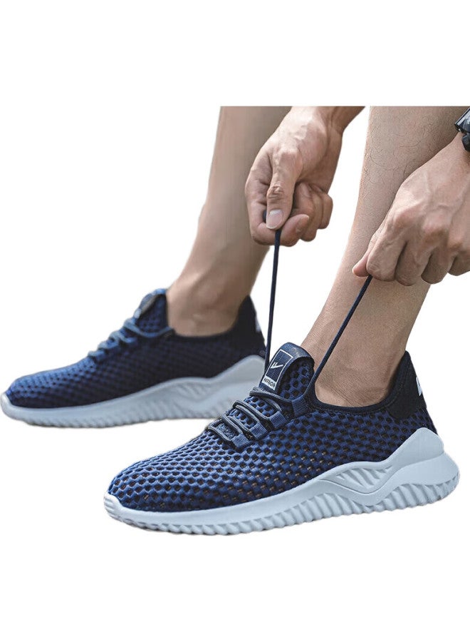 Warrior Official Men'S Shoes, Summer Breathable Mesh Shoes, Men'S Sneakers, Hollow-Out Casual Running Shoes, Navy Blue, Size 39 - Image 1