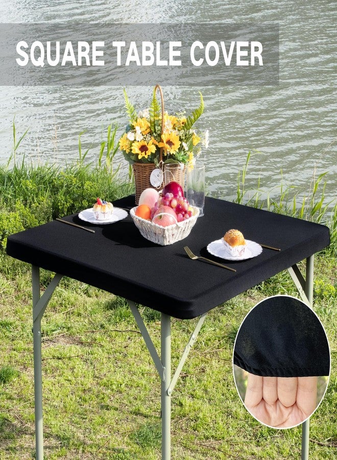 Nacuci Square Fitted Table Cover Elastic Tablecloth Stretch Spandex Tables Top Cover Table Topper Cap for Dining Kitchen Home Party Black 34X34 Inch - Image 3