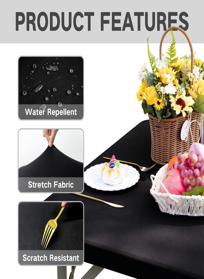 Nacuci Square Fitted Table Cover Elastic Tablecloth Stretch Spandex Tables Top Cover Table Topper Cap for Dining Kitchen Home Party Black 34X34 Inch - Image 4