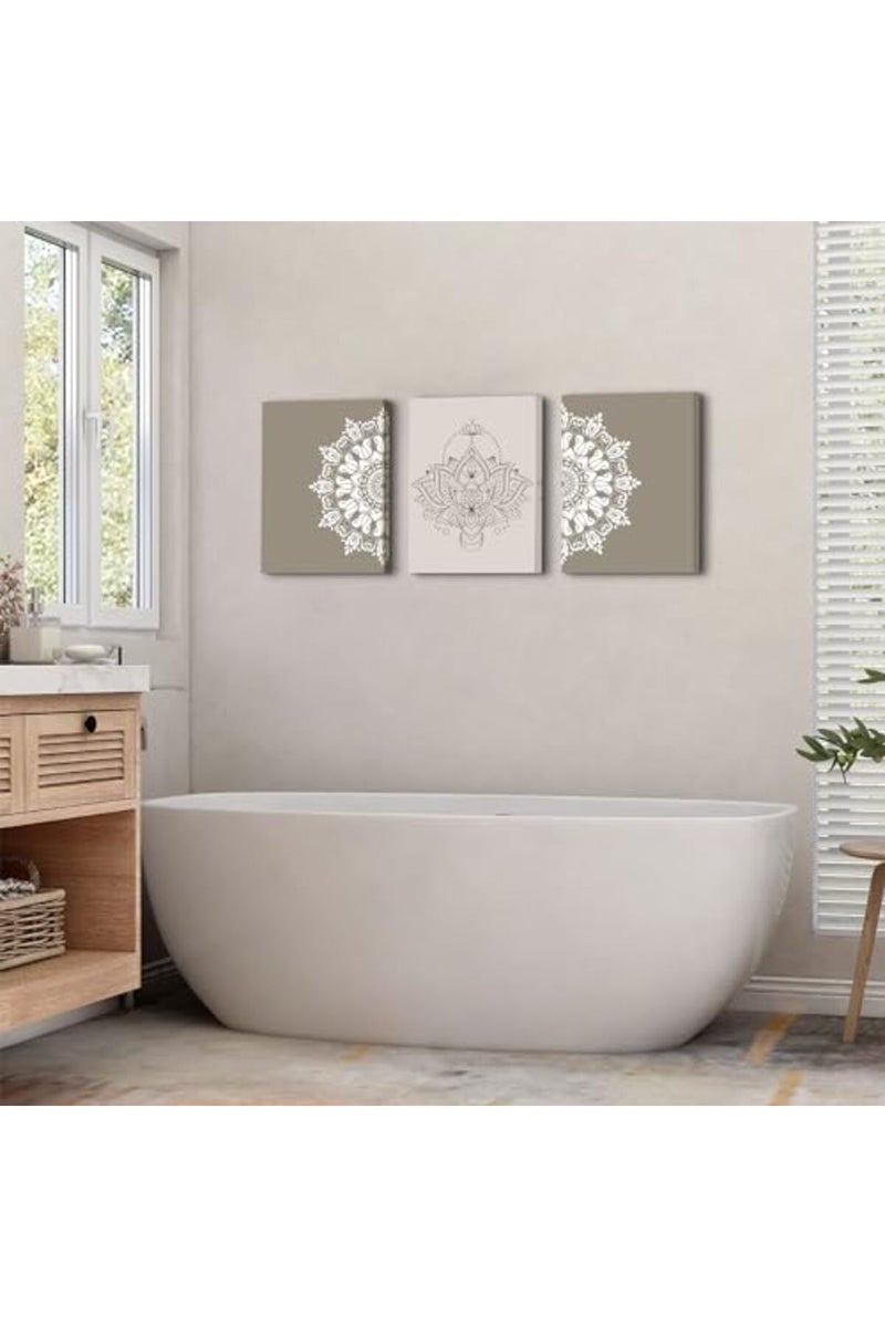 AREBOLO Mandala Wall Art Beige Grey Abstract Wall Decor Boho Canvas Paintings for Living Room Bedroom Brown Neutral Geometric Bohemian Art Prints Walls Floral Posters Artwork Yoga Room Decoration 12x16” 3Pcs - Image 3