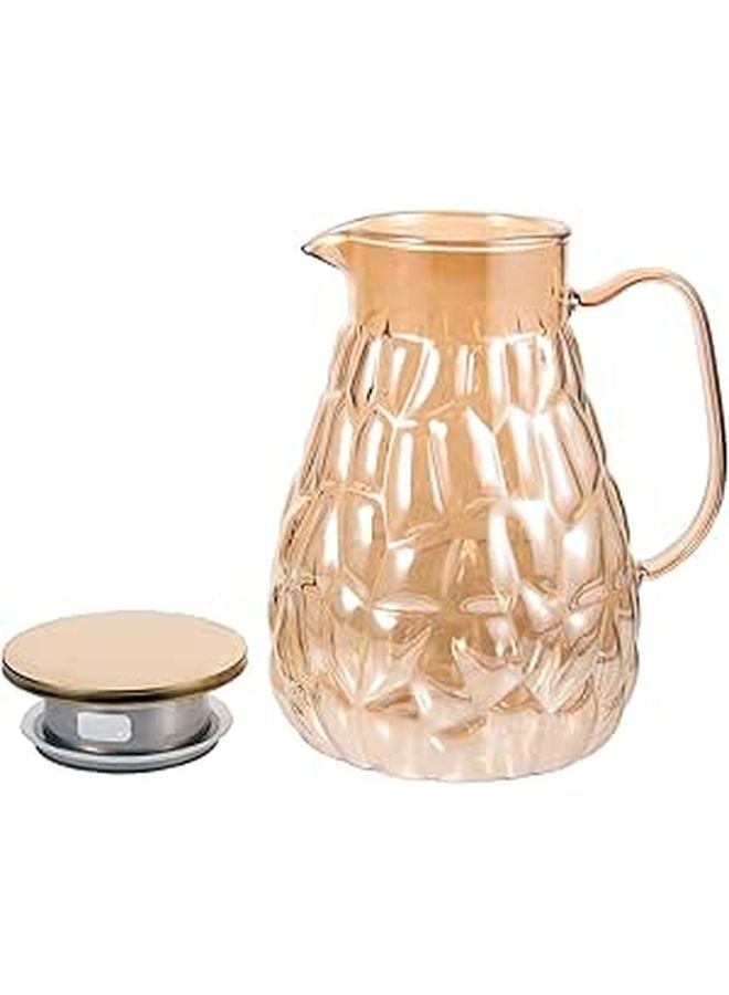 Gold Shell Glass Pitcher With Lid 1800ml Large Capacity Heat Resistant Beverage Jug For Cold Water Juice Fridge And Party Use - Image 1