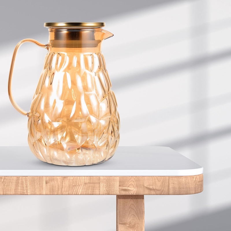 Gold Shell Glass Pitcher With Lid 1800ml Large Capacity Heat Resistant Beverage Jug For Cold Water Juice Fridge And Party Use - Image 4