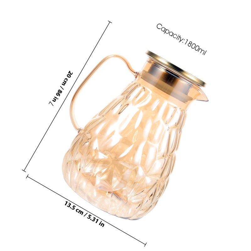 Gold Shell Glass Pitcher With Lid 1800ml Large Capacity Heat Resistant Beverage Jug For Cold Water Juice Fridge And Party Use - Image 3