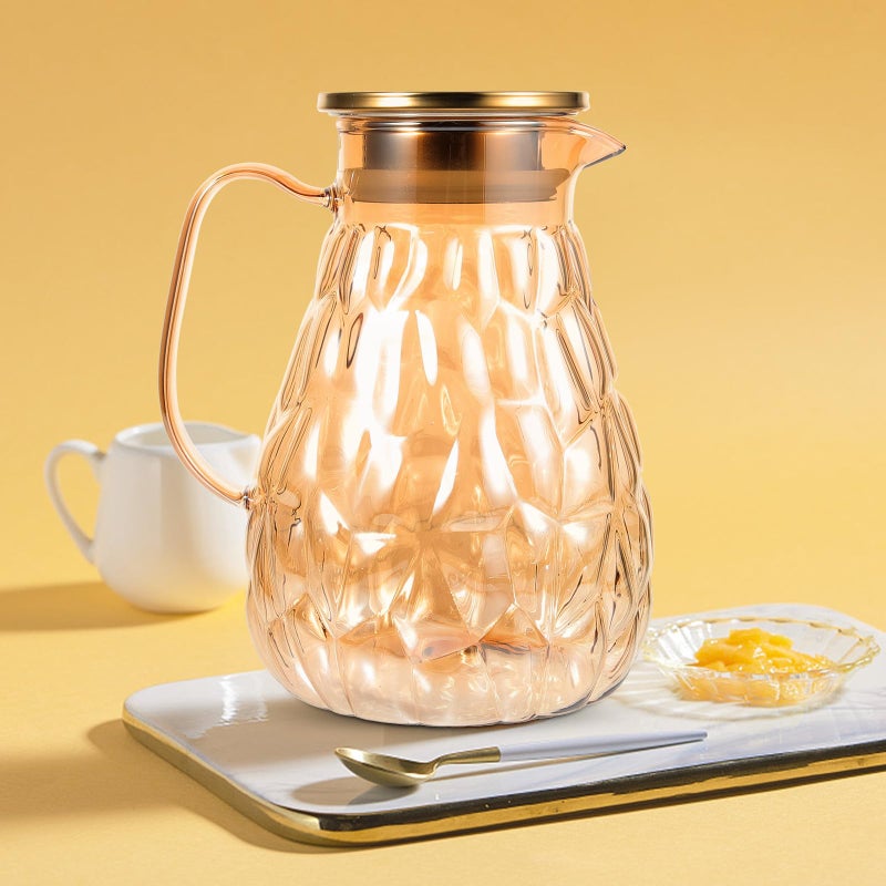 Gold Shell Glass Pitcher With Lid 1800ml Large Capacity Heat Resistant Beverage Jug For Cold Water Juice Fridge And Party Use - Image 5