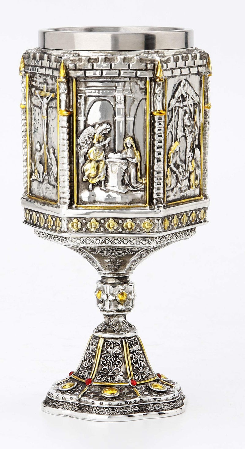 Veronese Design 7 1/8 Inch Life Of Jesus Wine Chalice Stainless Steel Inner Cup - Image 1