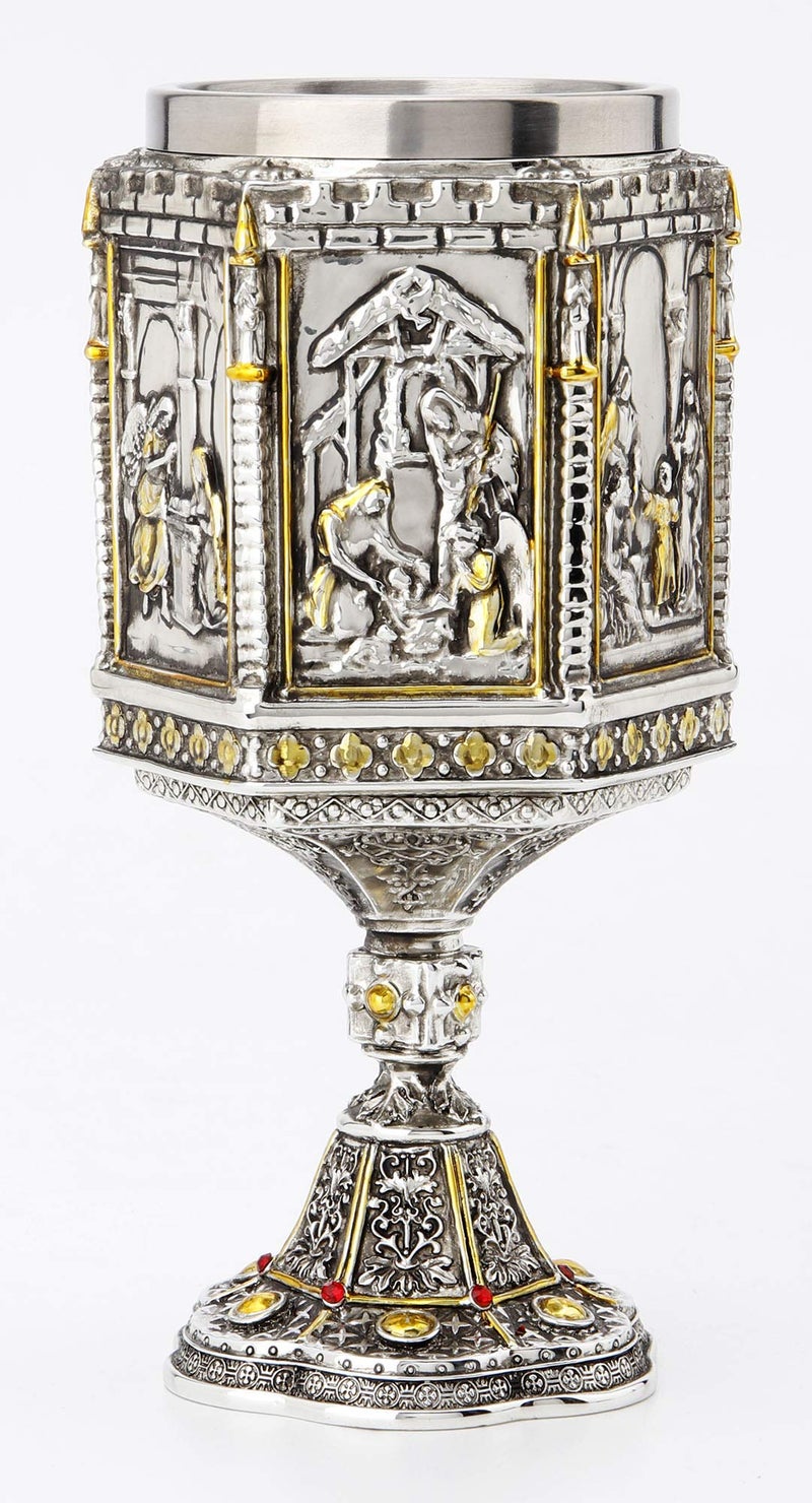 Veronese Design 7 1/8 Inch Life Of Jesus Wine Chalice Stainless Steel Inner Cup - Image 5