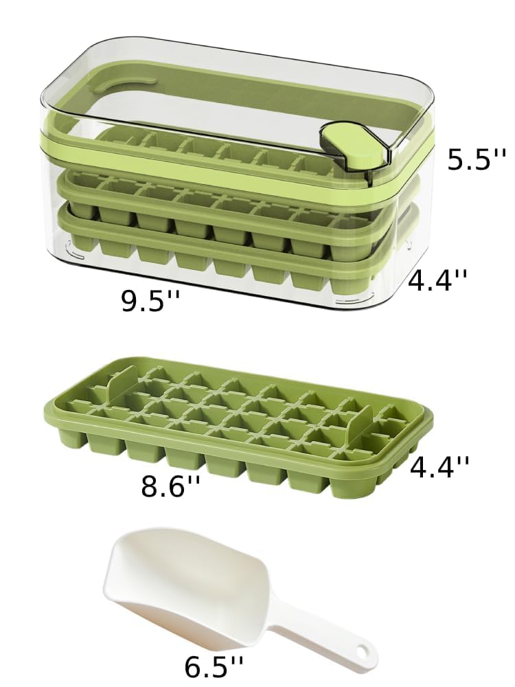 CARTIFY 2 Layer Ice Cube Tray with Lid and Bin Square Ice Cubes Molds with Ice Scoop Easy Release Save Space BPA Free Ice Cube Storage Container Multicolor - Image 2