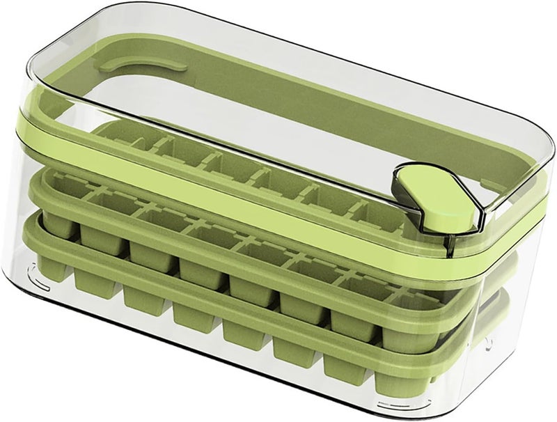CARTIFY 2 Layer Ice Cube Tray with Lid and Bin Square Ice Cubes Molds with Ice Scoop Easy Release Save Space BPA Free Ice Cube Storage Container Multicolor - Image 1