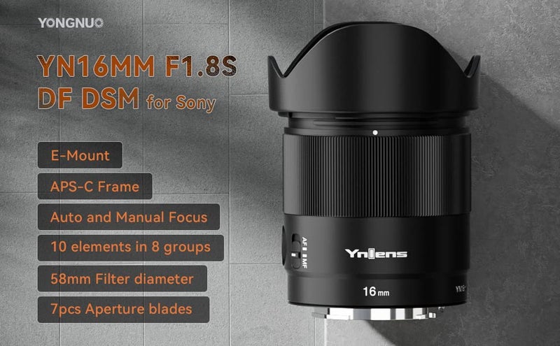 YNLENS YONGNUO YN16mm F1.8 DA DSM Wide Angle Prime Auto Focus F1.8 Large Aperture Lens for Sony E-Mount Mirrorless Cameras APS-C Frame Lens for Sony - Image 2