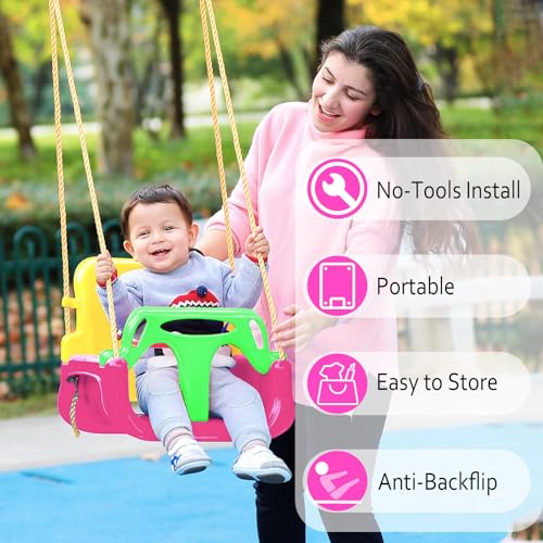 IFOYO 3in1 Convertible Kids Swing Seat with Detachable HighBack Support Secure IndoorOutdoor Playground Swing for Kids Pink - Image 5