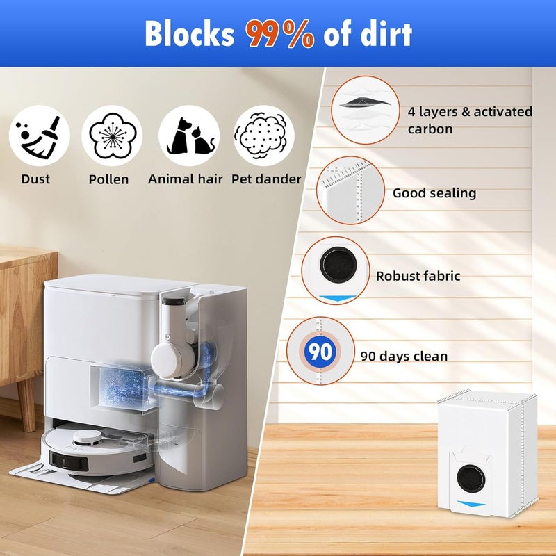 22 قطعة من مجموعة إكسسوارات مكنسة الروبوت ECOVACS DEEBOT T30S Combo، تشمل: فرشاة مطاطية واحدة، 4 فلاتر، 6 وسائد، كيس غبار مخصص لمكنسة T30S، 4 فرشات جانبية، وأداة تنظيف واحدة. - Image 3
