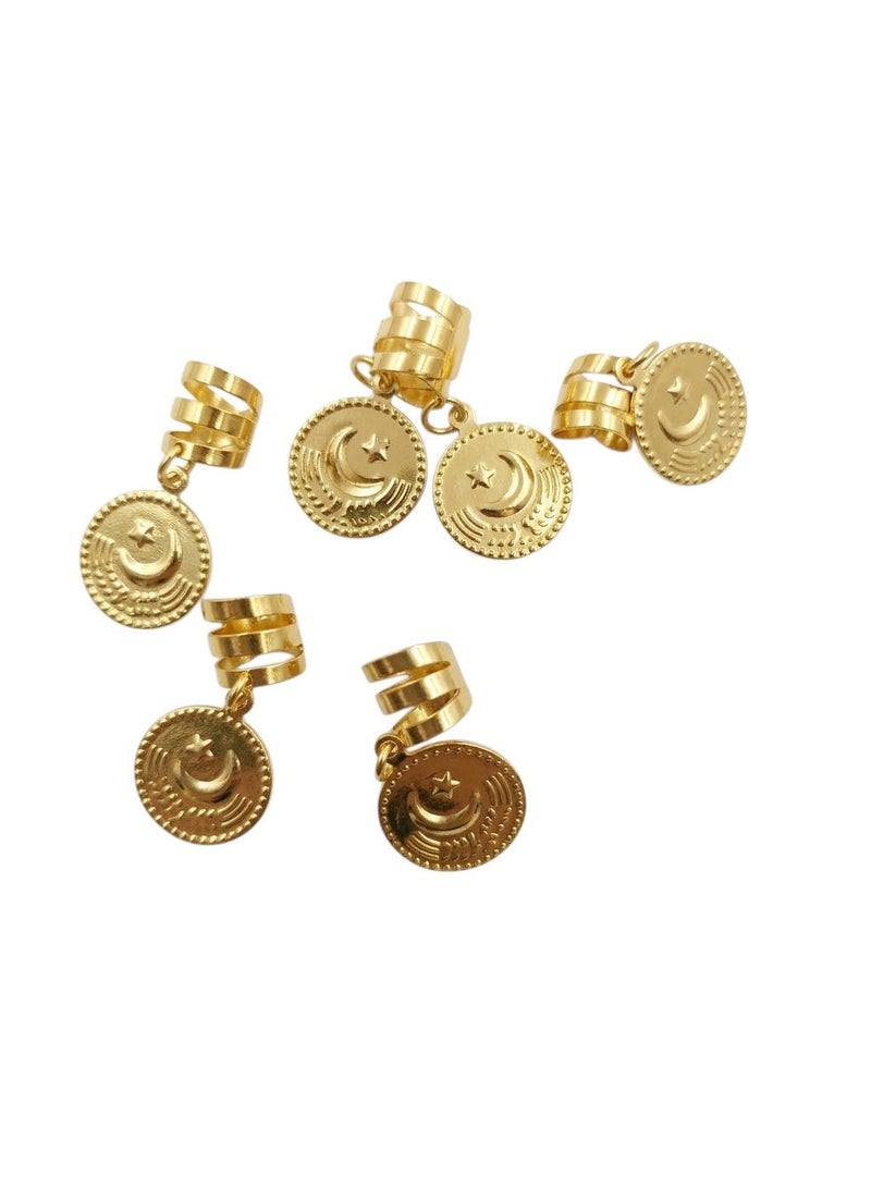 Set of imported spiral hair accessories for braids and dreadlocks featuring crescent moon and star charms – gold-colored - Image 2