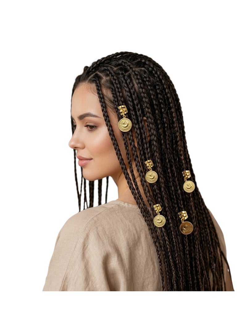 Set of imported spiral hair accessories for braids and dreadlocks featuring crescent moon and star charms – gold-colored - Image 1