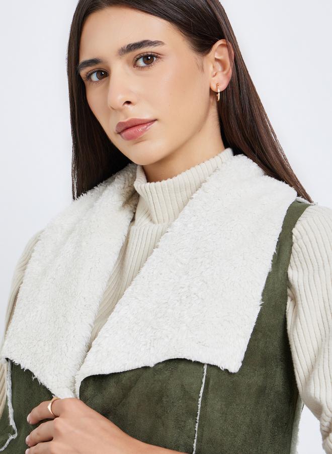 Take Two Suede Look Sleeveless Jacket with Inner Fleece - Image 3