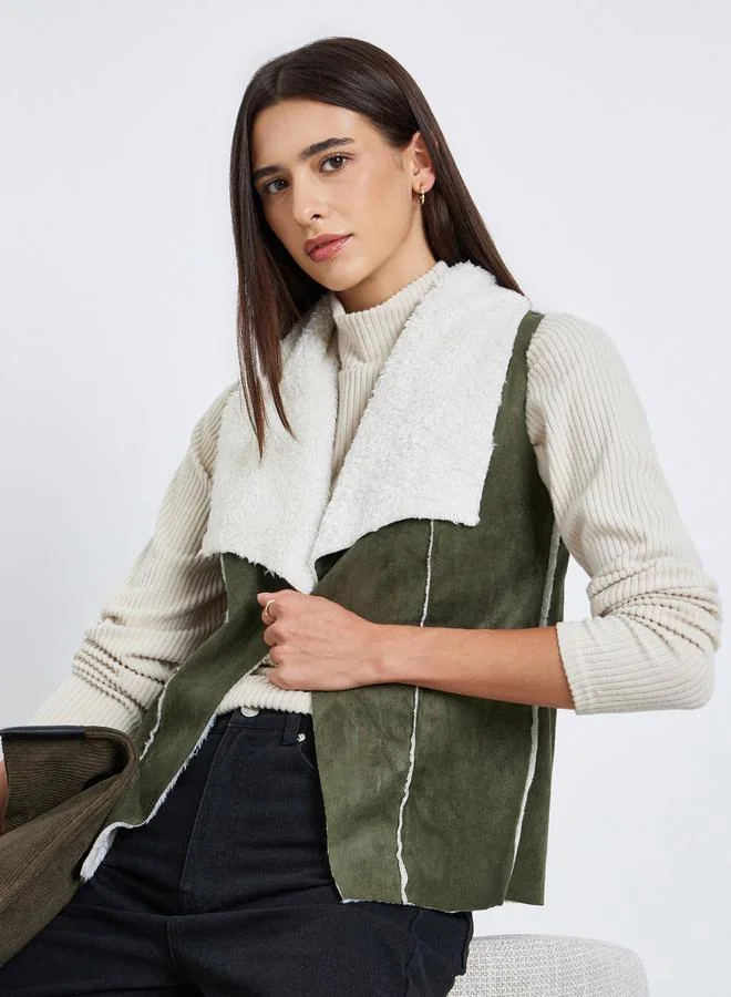Take Two Suede Look Sleeveless Jacket with Inner Fleece
