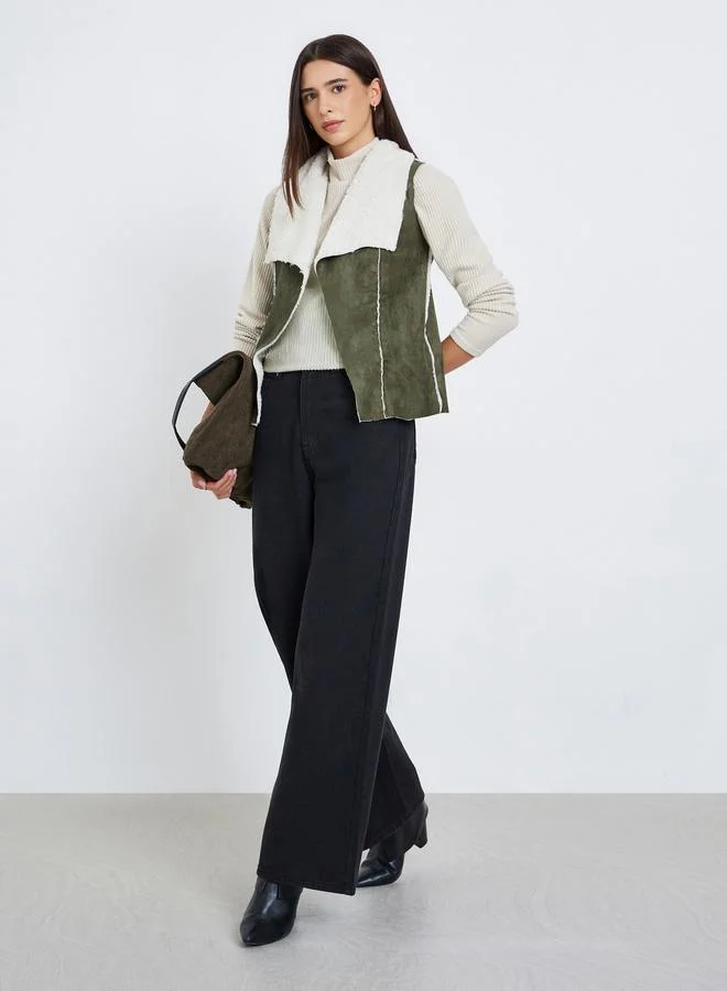 Take Two Suede Look Sleeveless Jacket with Inner Fleece