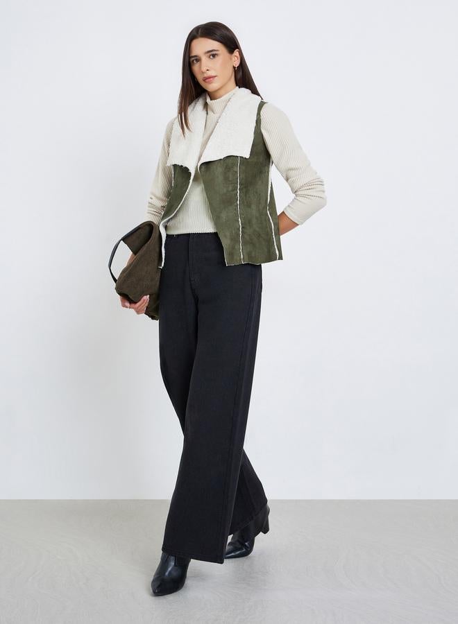 Take Two Suede Look Sleeveless Jacket with Inner Fleece - Image 2