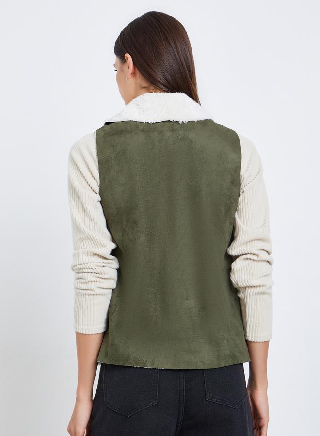 Take Two Suede Look Sleeveless Jacket with Inner Fleece - Image 4