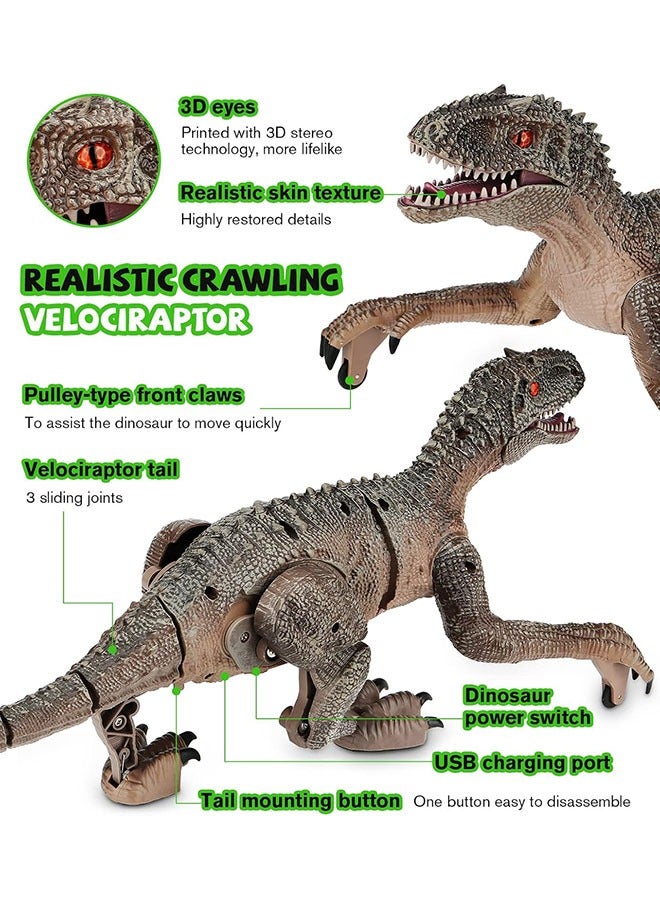 YelaJoy 19" Remote Control Dinosaur Toys for Kids, 8CH Rechargeable Jurassic Velociraptor Imitates Walking with Light & Roaring - Dinosaur Toys for Kids 6-7 8-12 Boys Birthday Gifts - Image 3