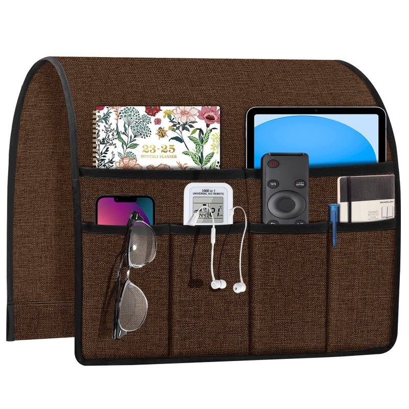 Joywell Recliner Organizer with 6 Pockets Armchair Caddy Remote Control Holder for Couch Armrest Organiser Non Slip Sofa Arm Chair Caddie Storage for Magazine Tablet Phone iPad Brown
