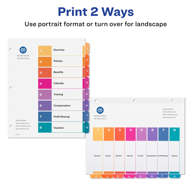 Avery 8 Tab Dividers for 3 Ring Binders, Customizable Table of Contents, Multicolor Tabs, 6 Sets (11186) - Image 3