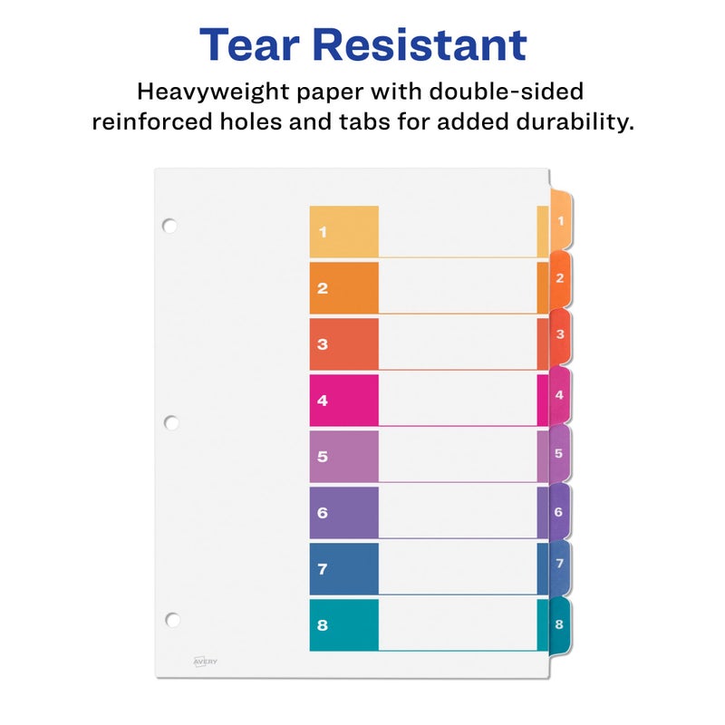 Avery 8 Tab Dividers for 3 Ring Binders, Customizable Table of Contents, Multicolor Tabs, 6 Sets (11186) - Image 5