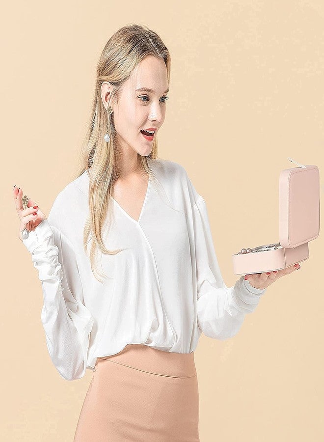 Ritmo صندوق مجوهرات ريتومو، صندوق هدايا صغير من الجلد الصناعي للسفر، علبة عرض وتخزين مجوهرات محمولة للقلائد والأقراط والخواتم والأساور (وردي) - Image 3