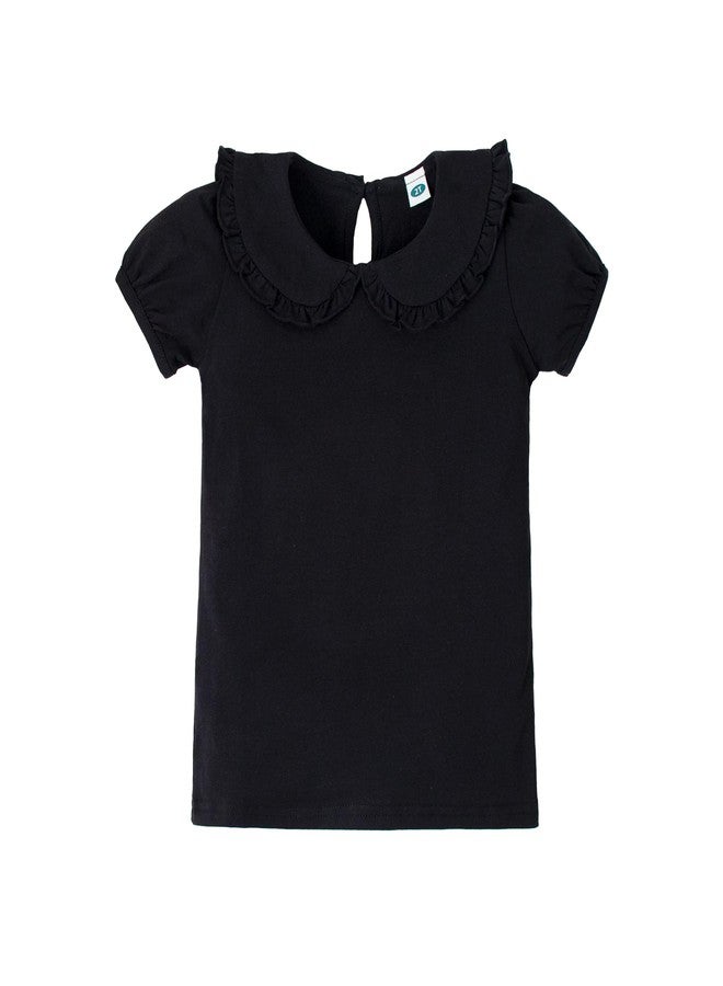 Magic Park تي شيرت قصير الأكمام للبنات من ماجيك بارك 12M-5T بلوزة مزخرفة للأطفال بلون صلب ملابس كاجوال ملابس عطلة (3 سنوات، أسود قصير) - Image 1