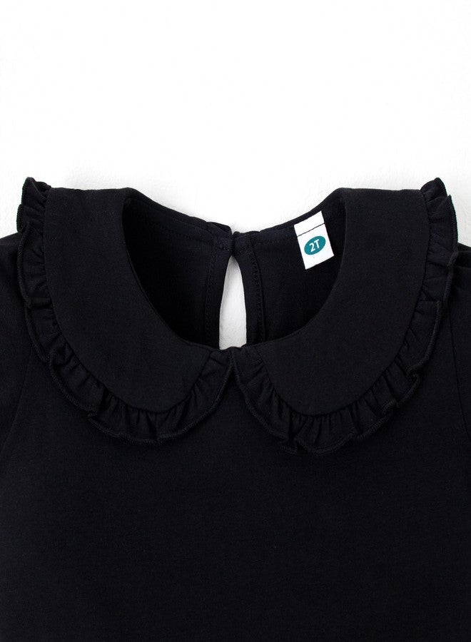 Magic Park تي شيرت قصير الأكمام للبنات من ماجيك بارك 12M-5T بلوزة مزخرفة للأطفال بلون صلب ملابس كاجوال ملابس عطلة (3 سنوات، أسود قصير) - Image 4