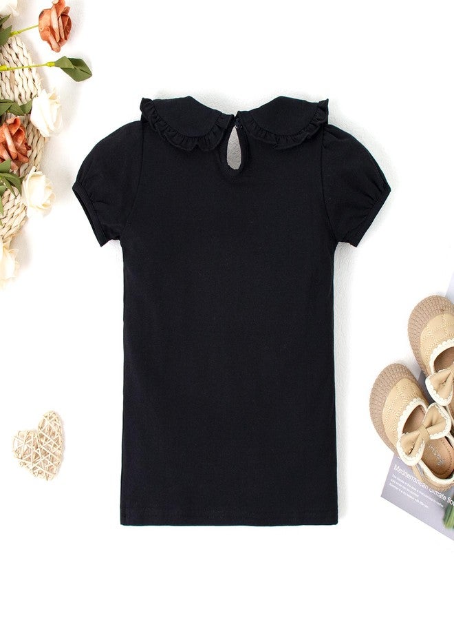 Magic Park تي شيرت قصير الأكمام للبنات من ماجيك بارك 12M-5T بلوزة مزخرفة للأطفال بلون صلب ملابس كاجوال ملابس عطلة (3 سنوات، أسود قصير) - Image 3