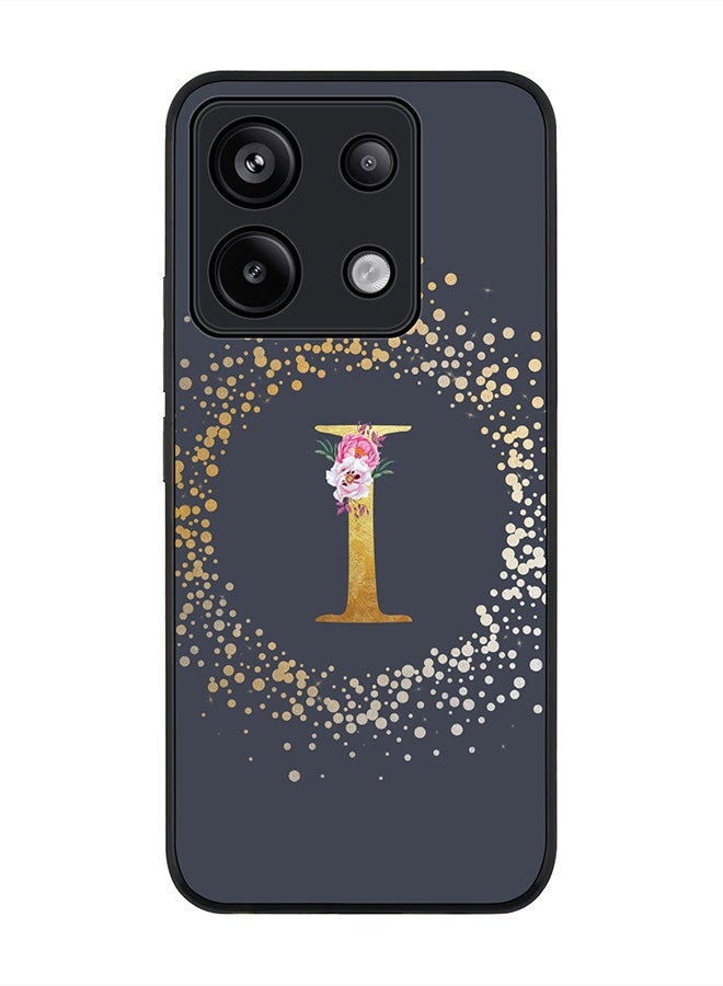 Stylizedd Rugged Black Edge Case for Xiaomi Redmi Note 13 Pro 5G, Slim Case Cover- Custom Monogram Initial Letter Floral Pattern Alphabet - I(Grey) - Image 1