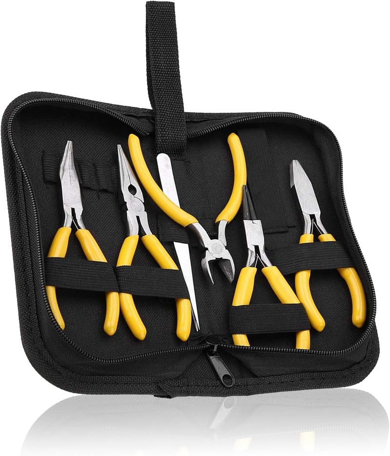 klarako 5Pcs Jewelry Pliers With Zipped Case, Jewelry Diy Tools,Mini Jewelry Pliers Tools Kit Set Round Bent Nose Beading Making Diy For Jewelry Making Handwork Pliers Tools - Image 1