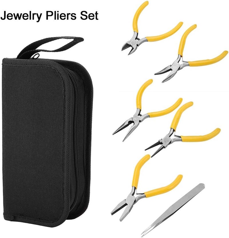 klarako 5Pcs Jewelry Pliers With Zipped Case, Jewelry Diy Tools,Mini Jewelry Pliers Tools Kit Set Round Bent Nose Beading Making Diy For Jewelry Making Handwork Pliers Tools - Image 2