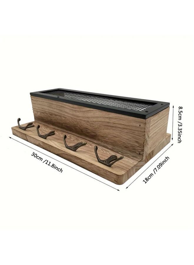 حامل مفاتيح بني مثبت على الحائط مع منظّم بريد مزود بـ 4 خطافات مزدوجة للمدخل - Image 4