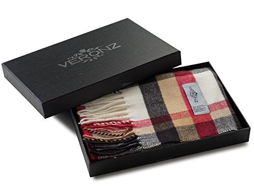 VERONZ Super Soft Luxurious Classic Cashmere Feel Winter Scarf (White Red Plaid) - Image 2