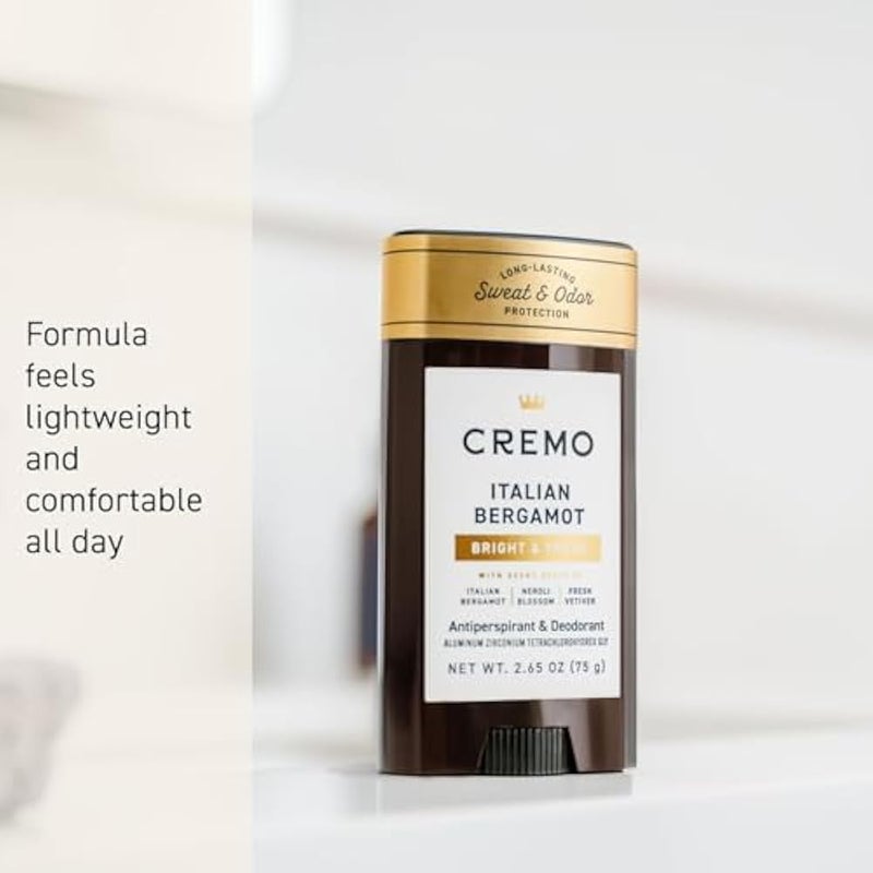 Cremo Italian Bergamot Antiperspirant & Deodorant for Men, 48-hour Sweat and Odor Protection, 2.65oz - Image 4