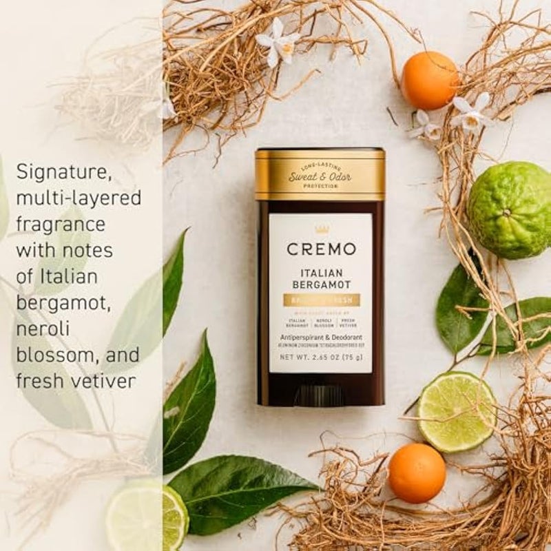 Cremo Italian Bergamot Antiperspirant & Deodorant for Men, 48-hour Sweat and Odor Protection, 2.65oz - Image 2
