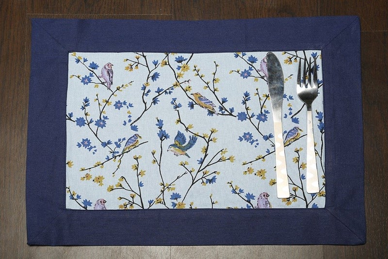 Dekor World Bird Printed Blue Place Mat (Pack of 6) - Image 2