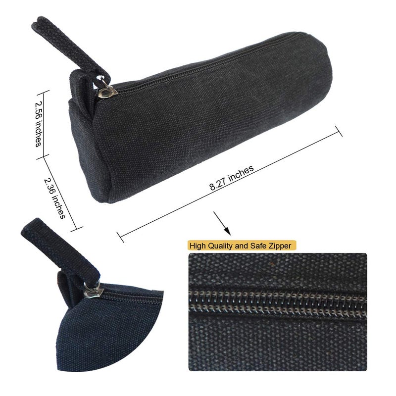 Enyuwlcm Heavy Canvas Stationery Simple Small Pencil Case and Durable Black Pencil Pouch Bag with Handmade Zipper Set of 2 - Image 2