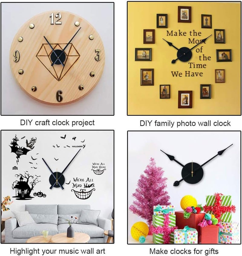 EMOON 2 Pair Hands 3D Clock Movement DIY Large Wall Clock Quartz Clock Mechanism for Home Art Decor (Black) (Black-Gold) - Image 2