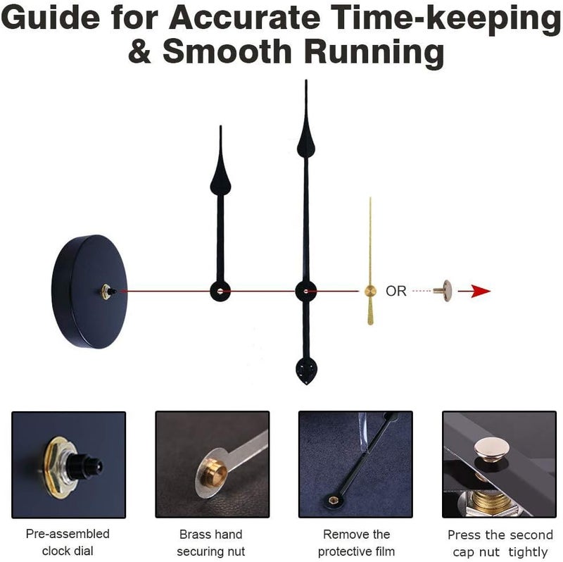 EMOON 2 Pair Hands 3D Clock Movement DIY Large Wall Clock Quartz Clock Mechanism for Home Art Decor (Black) (Black-Gold) - Image 5