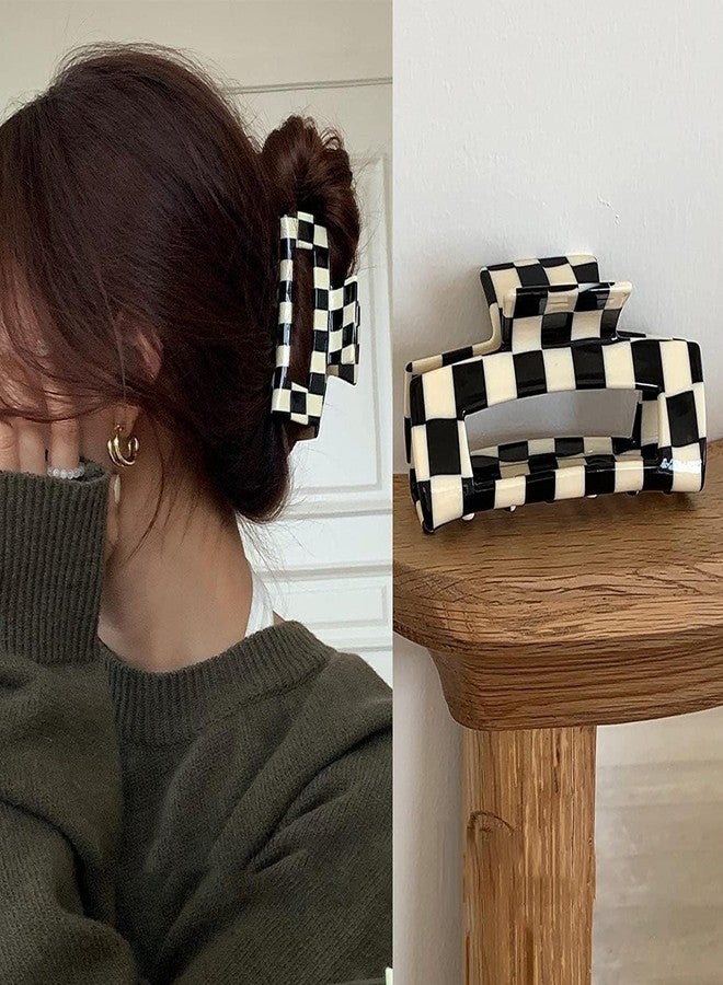 Essivox Square Checker Pattern Tortoise Hair Claw Clips, Large No-Slip Grip Barrettes, Lattice Hair Accessories for Women and Girls - Image 1