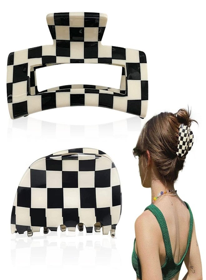 Essivox Square Checker Pattern Tortoise Hair Claw Clips, Large No-Slip Grip Barrettes, Lattice Hair Accessories for Women and Girls - Image 3