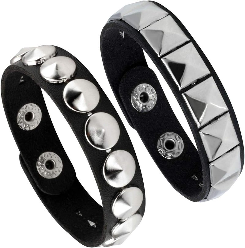 Mafnee Store Leather Cuff Bracelet Punk Bracelet Rock Braided Rivets Wristband for Men Women Adjustable - Image 1