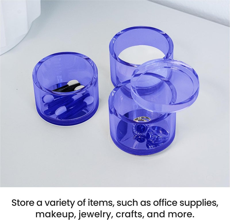 أوفيس جودز OfficeGoods منظّم أكريليك قابل للتراص من 3 طبقات مع قاعدة فضية – منظّم مكتب عملي وأنيق للمكتب أو المنزل – يساعد في تجميع كل أغراضك الصغيرة - أزرق مع فضي/دائري - Image 3