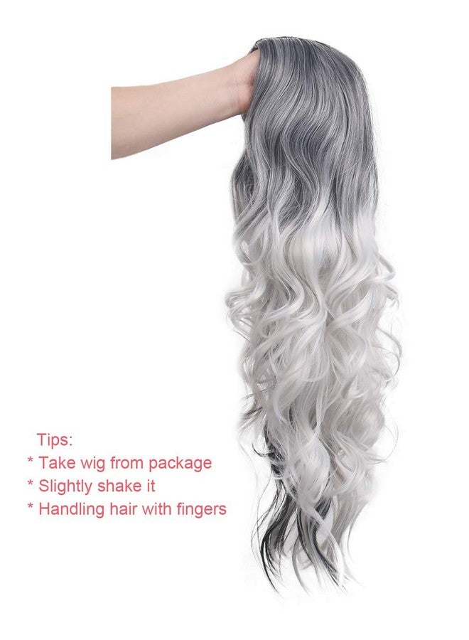 Besuante Beautyself Silver Grey Costume Wigs for Women Halloween Curly Long Wavy Fashion Cosplay Ombre Black Mix Gray Hair Wigs with Wig Cap - Image 5
