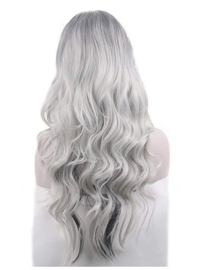 Besuante Beautyself Silver Grey Costume Wigs for Women Halloween Curly Long Wavy Fashion Cosplay Ombre Black Mix Gray Hair Wigs with Wig Cap - Image 4