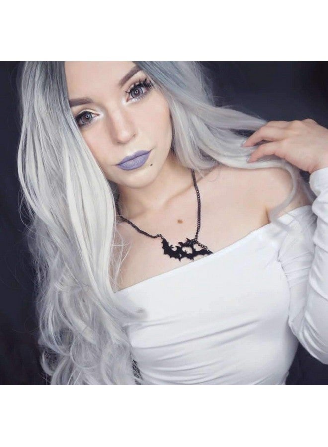 Besuante Beautyself Silver Grey Costume Wigs for Women Halloween Curly Long Wavy Fashion Cosplay Ombre Black Mix Gray Hair Wigs with Wig Cap - Image 2