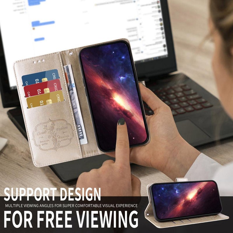 erorex For Honor 400 Smart 5G Embossed  Flowers Leather Phone Case(Gold) - Image 5